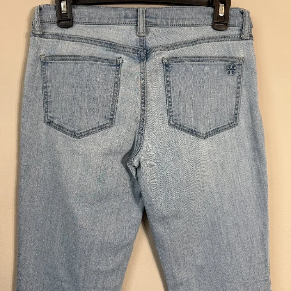 Tory Burch Straight Leg Denim Jeans Womens 28 Blue Stretch Logo Designer Classic